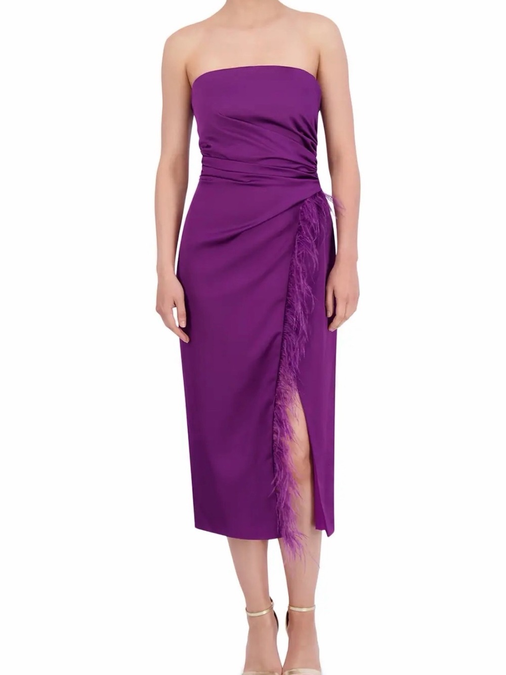 BCBGMaxAzria Purple Strapless Feather Trim Dress in Purple Size 2